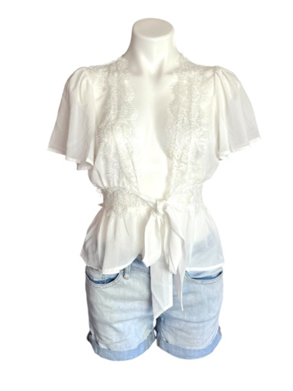 Lovely Day White Lace Tie-Front Blouse